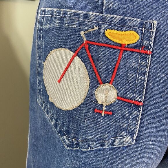 Vintage 70s City Girl Straight Leg Embroidered Bicycle Bike Jeans High Waist 26" - Picture 10 of 15